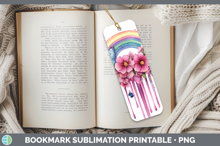 BS035 Pink Drips Rainbow Bookmark Sublimation Printable Desi