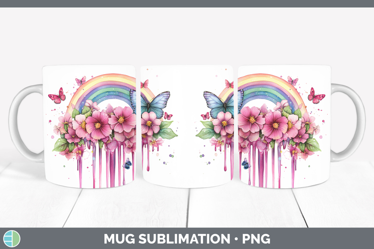 BS035 Pink Drips Rainbow Mug Wrap Sublimation Coffee Cup Des