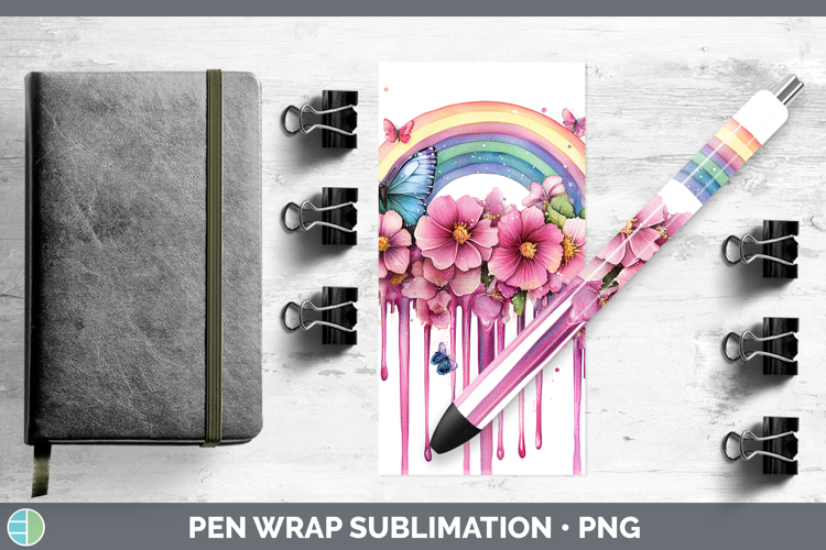 BS035 Pink Drips Rainbow Pen Wrap Sublimation Pen Designs