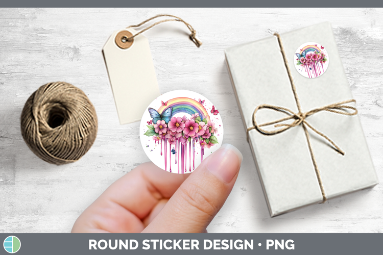 BS035 Pink Drips Rainbow Stickers | Round Labels Designs