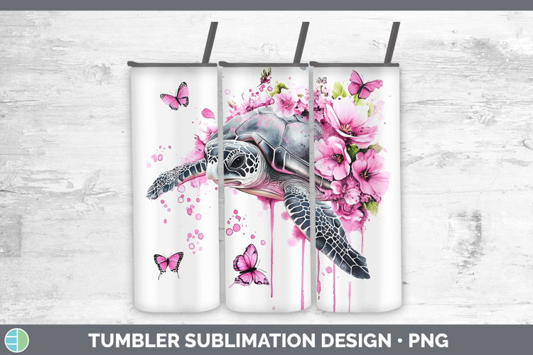 BS035 Pink Drips Sea Turtle Tumbler Sublimation 20 oz Skinny