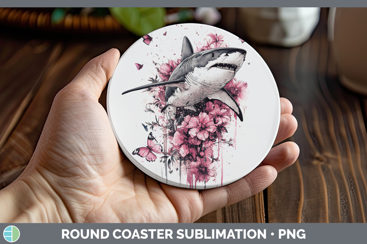 BS035 Pink Drips Shark Round Coaster Sublimation Coaster Des