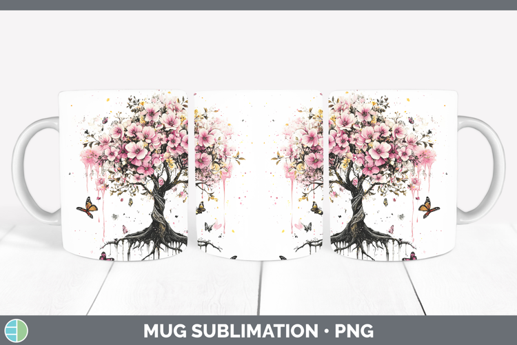 BS035 Pink Drips Tree of Life Mug Wrap Sublimation Coffee Cu