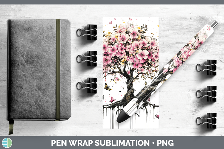 BS035 Pink Drips Tree of Life Pen Wrap Sublimation Pen Desig