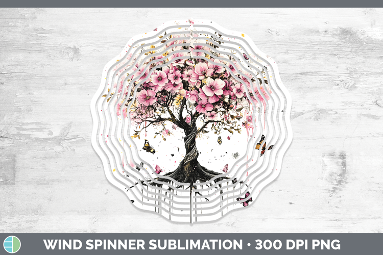 BS035 Pink Drips Tree of Life Wind Spinner Sublimation Spinn