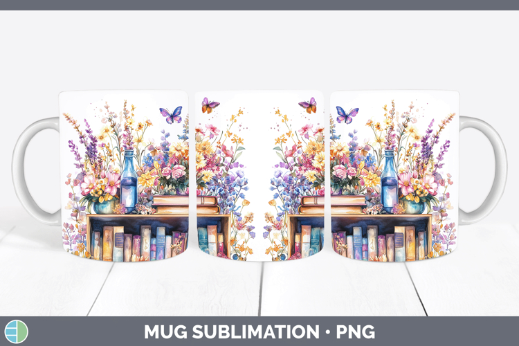 BS04 Bookshelf Boho Florals Mug Wrap Sublimation Coffee Cup
