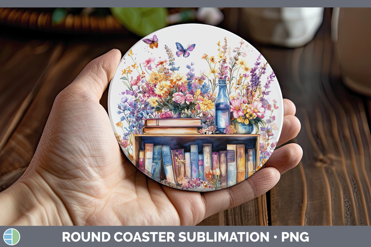 BS04 Bookshelf Boho Florals Round Coaster Sublimation Coaste