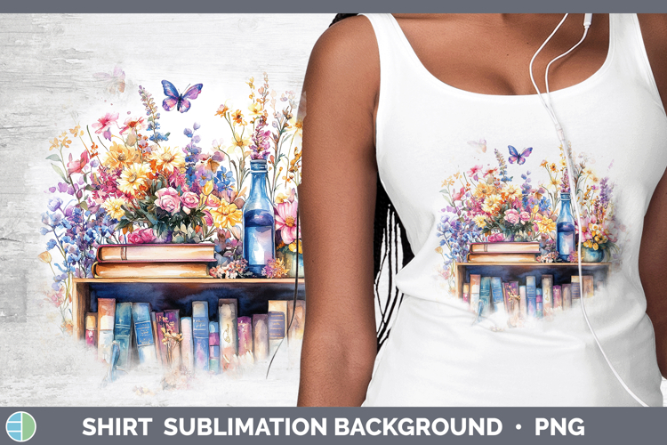 BS04 Bookshelf Boho Florals Shirt Sublimation Background Des