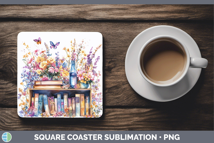 BS04 Bookshelf Boho Florals Square Coaster Sublimation Coast