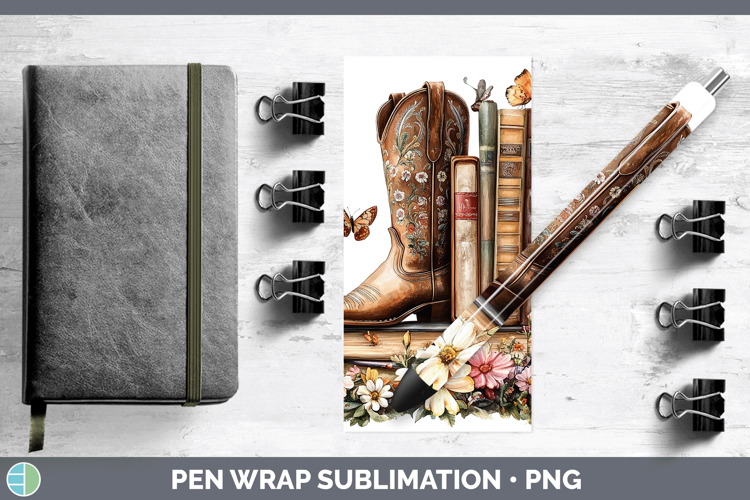 BS04 Bookshelf Cowboy Boots Pen Wrap Sublimation Pen Designs