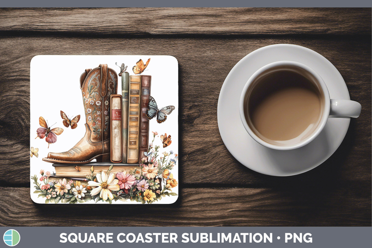 BS04 Bookshelf Cowboy Boots Square Coaster Sublimation Coast