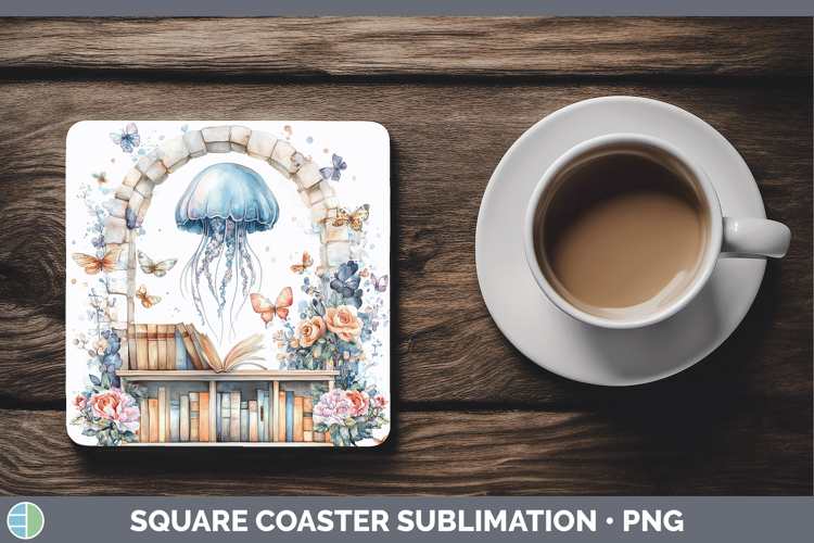 BS04 Bookshelf Jelly Fish Square Coaster Sublimation Coaster