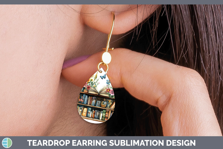 BS04 Bookshelf Open Book Teardrop Earrings Sublimation Earri