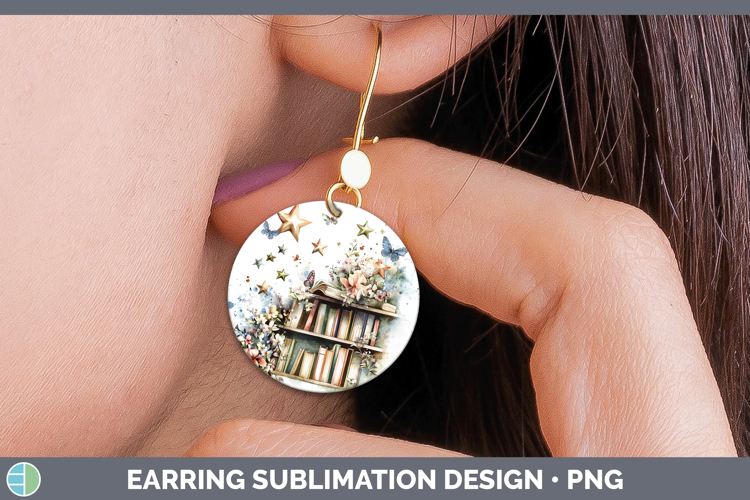 BS04 Bookshelf Stars Round Earrings Sublimation Earrings Des