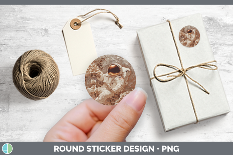 BS04 Copper Relief Astronaut Stickers | Round Labels Designs