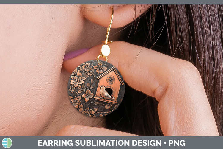 BS04 Copper Relief Birdhouse Round Earrings Sublimation Earr