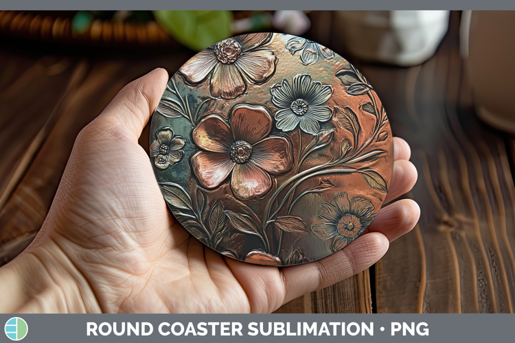 BS04 Copper Relief Boho Florals Round Coaster Sublimation Co