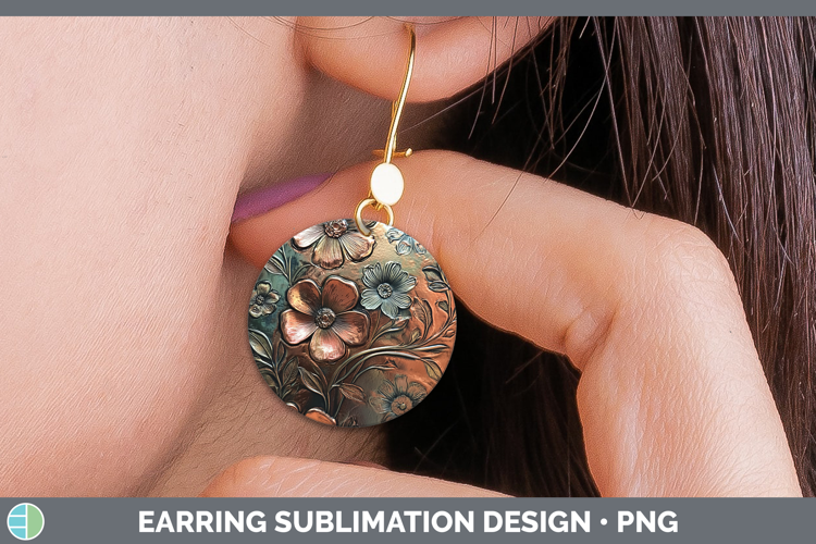 BS04 Copper Relief Boho Florals Round Earrings Sublimation E