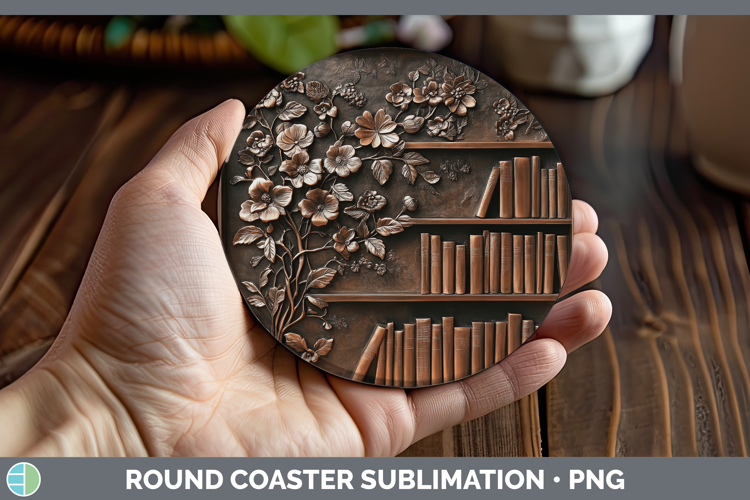 BS04 Copper Relief Book Stack Round Coaster Sublimation Coas