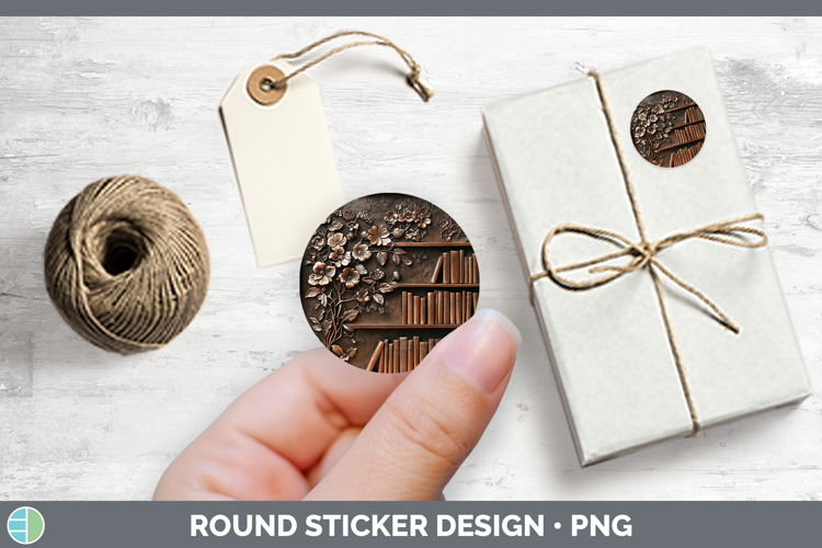 BS04 Copper Relief Book Stack Stickers | Round Labels Design
