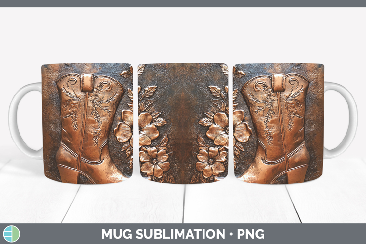 BS04 Copper Relief Cowboy Boots Mug Wrap Sublimation Coffee