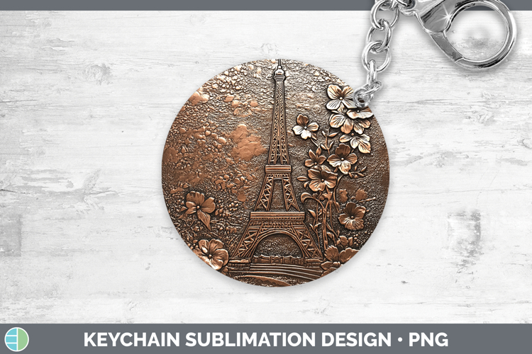BS04 Copper Relief Eiffel Tower Keychain Sublimation Keyring