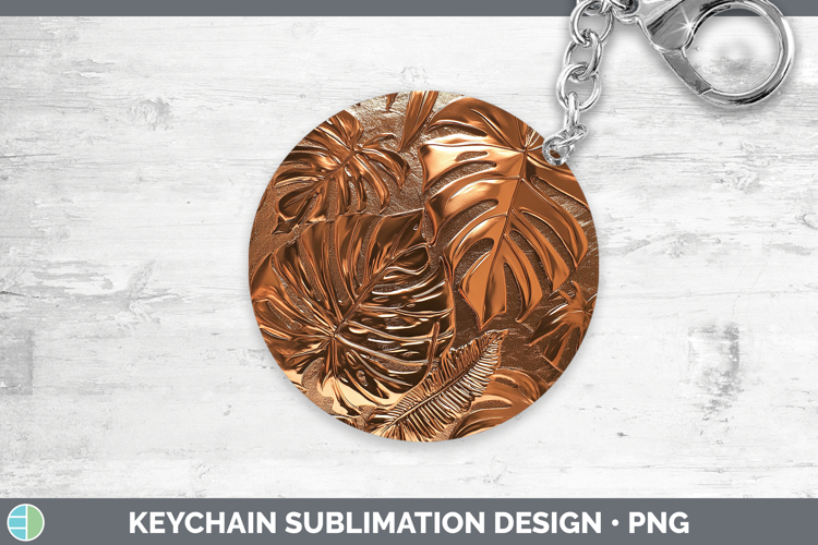 BS04 Copper Relief Monstera Keychain Sublimation Keyring Des