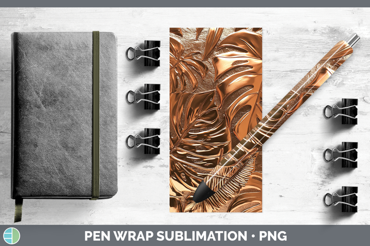 BS04 Copper Relief Monstera Pen Wrap Sublimation Pen Designs