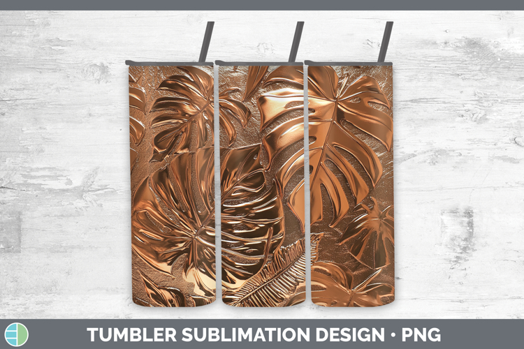 BS04 Copper Relief Monstera Tumbler Sublimation 20 oz Skinny