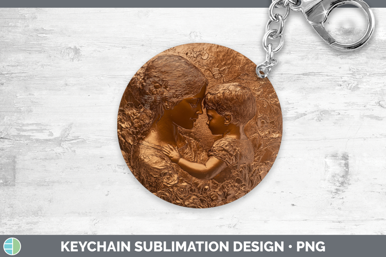 BS04 Copper Relief Mother Child Keychain Sublimation Keyring