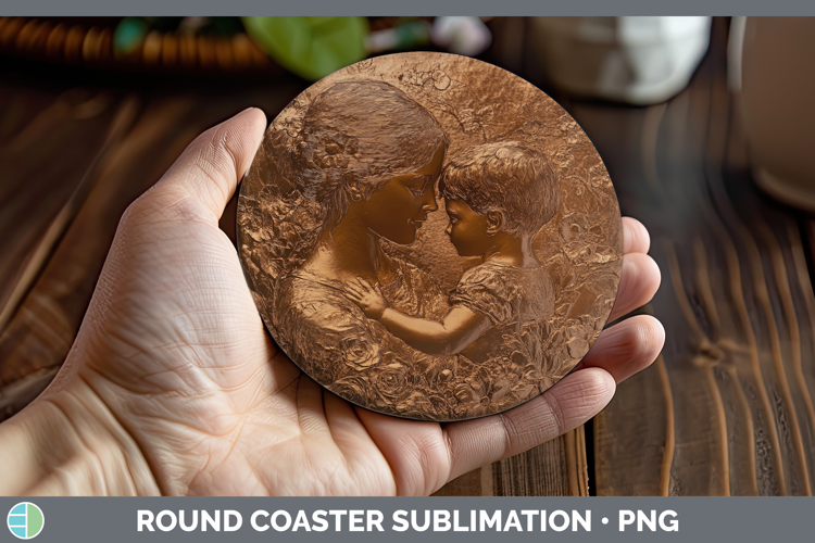 BS04 Copper Relief Mother Child Round Coaster Sublimation Co
