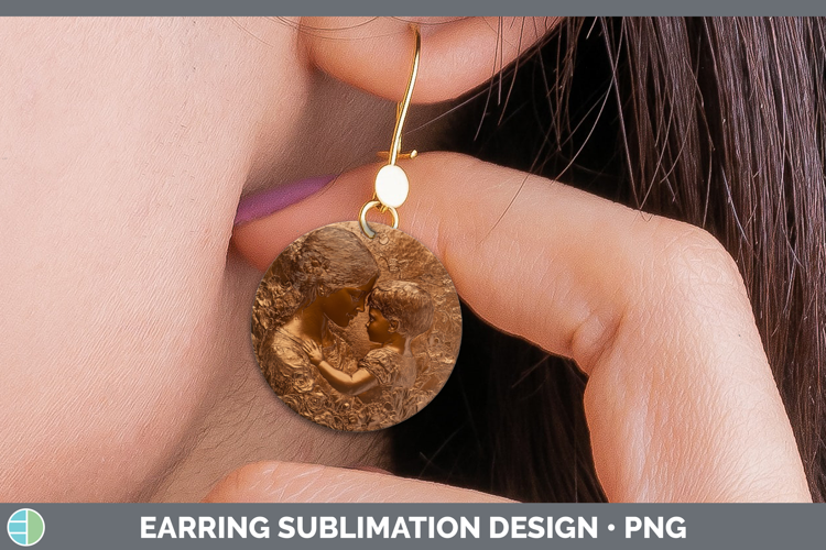 BS04 Copper Relief Mother Child Round Earrings Sublimation E