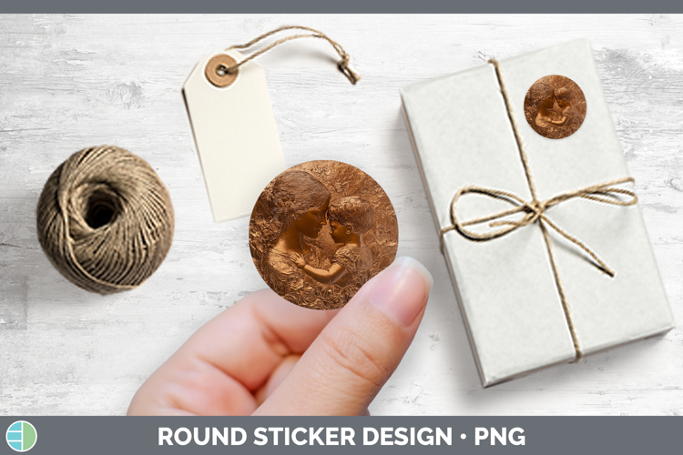 BS04 Copper Relief Mother Child Stickers | Round Labels Desi
