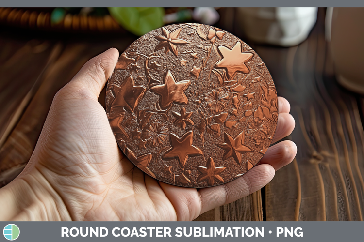 BS04 Copper Relief Stars Round Coaster Sublimation Coaster D