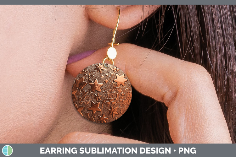 BS04 Copper Relief Stars Round Earrings Sublimation Earrings