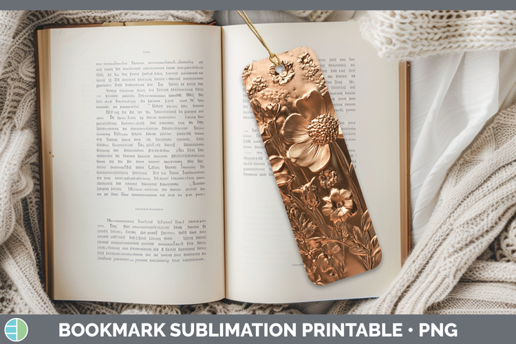 BS04 Copper Relief Wild Flowers Bookmark Sublimation Printab