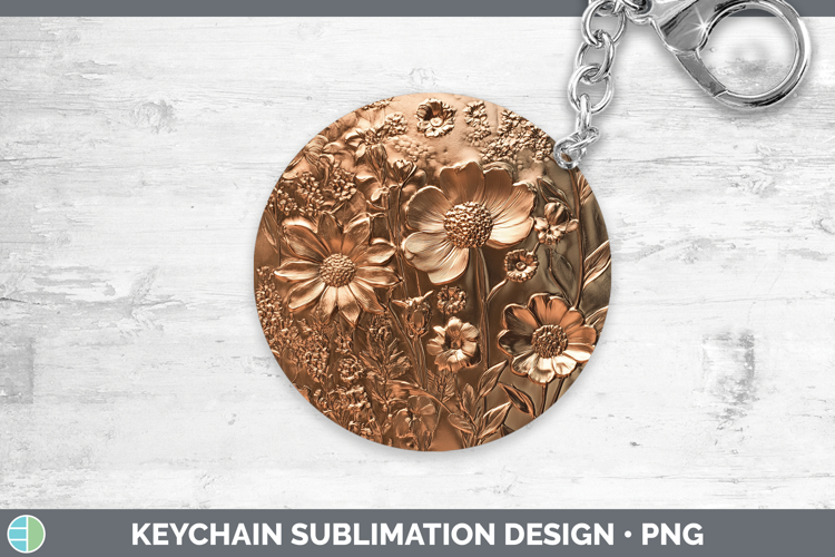 BS04 Copper Relief Wild Flowers Keychain Sublimation Keyring
