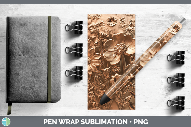 BS04 Copper Relief Wild Flowers Pen Wrap Sublimation Pen Des