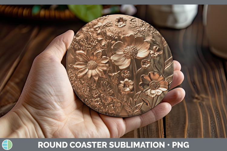 BS04 Copper Relief Wild Flowers Round Coaster Sublimation Co