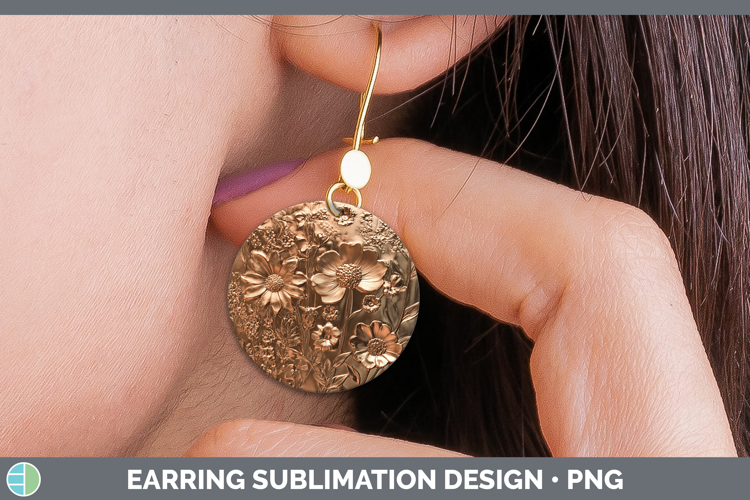 BS04 Copper Relief Wild Flowers Round Earrings Sublimation E