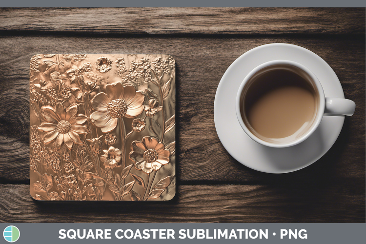 BS04 Copper Relief Wild Flowers Square Coaster Sublimation C