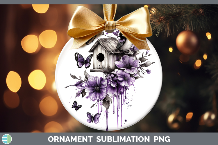 BS04 Purple Drips Birdhouse Ornament Sublimation Bauble Desi