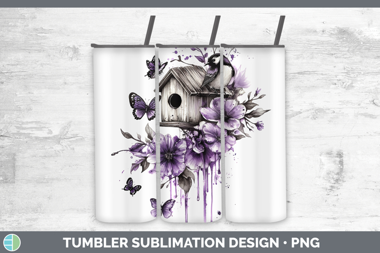 BS04 Purple Drips Birdhouse Tumbler Sublimation 20 oz Skinny