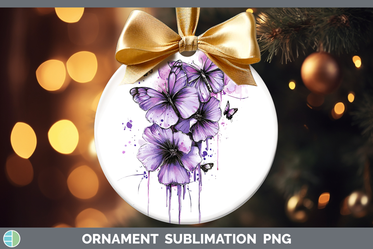 BS04 Purple Drips Boho Florals Ornament Sublimation Bauble D