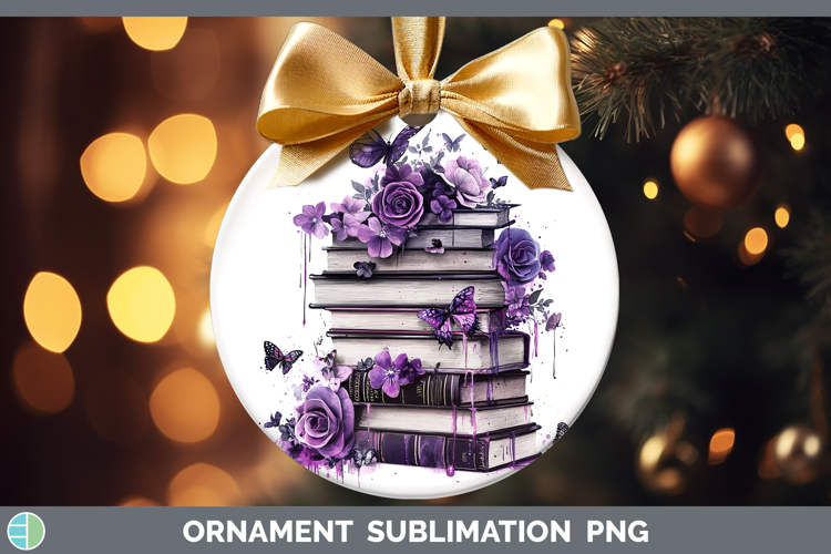 BS04 Purple Drips Book Stack Ornament Sublimation Bauble Des