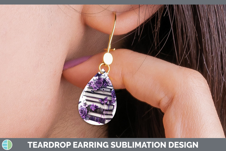 BS04 Purple Drips Book Stack Teardrop Earrings Sublimation E