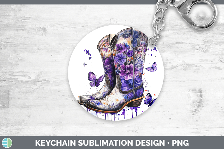 BS04 Purple Drips Cowboy Boots Keychain Sublimation Keyring
