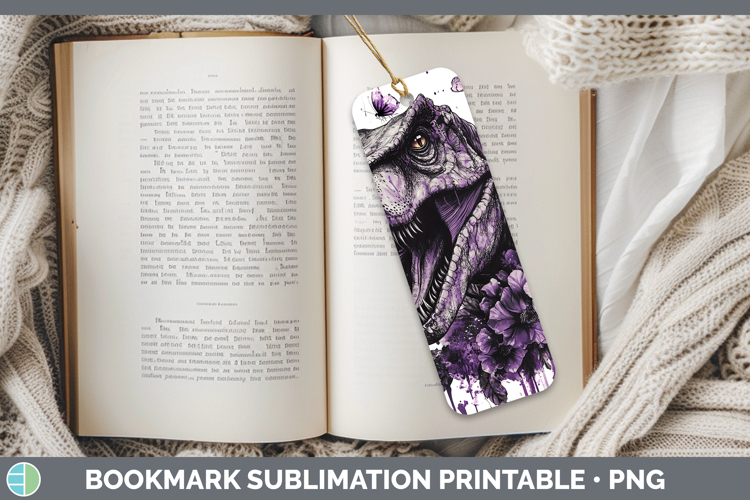 BS04 Purple Drips Dinosaur Bookmark Sublimation Printable De