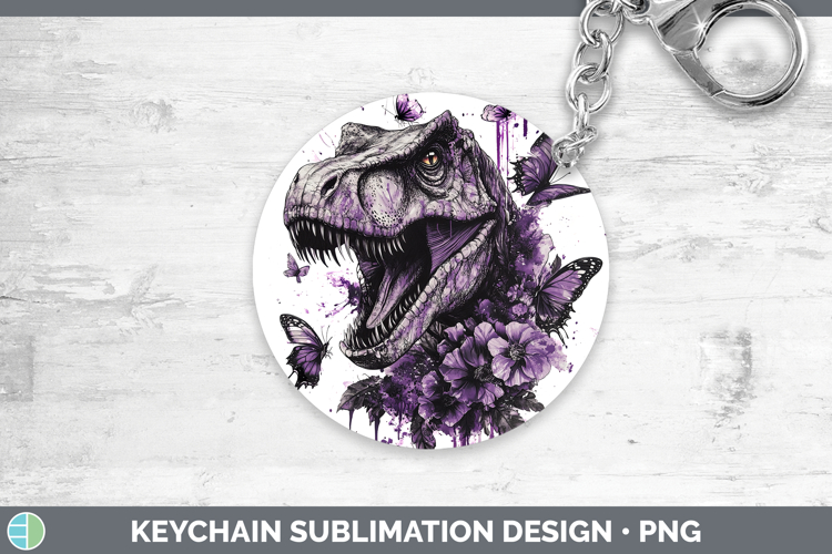 BS04 Purple Drips Dinosaur Keychain Sublimation Keyring Desi