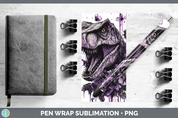 BS04 Purple Drips Dinosaur Pen Wrap Sublimation Pen Designs